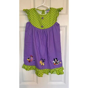 Vintage Lubes & Lace Disney Mickey Pluto Minnie Halloween Green Purple Dress 5T